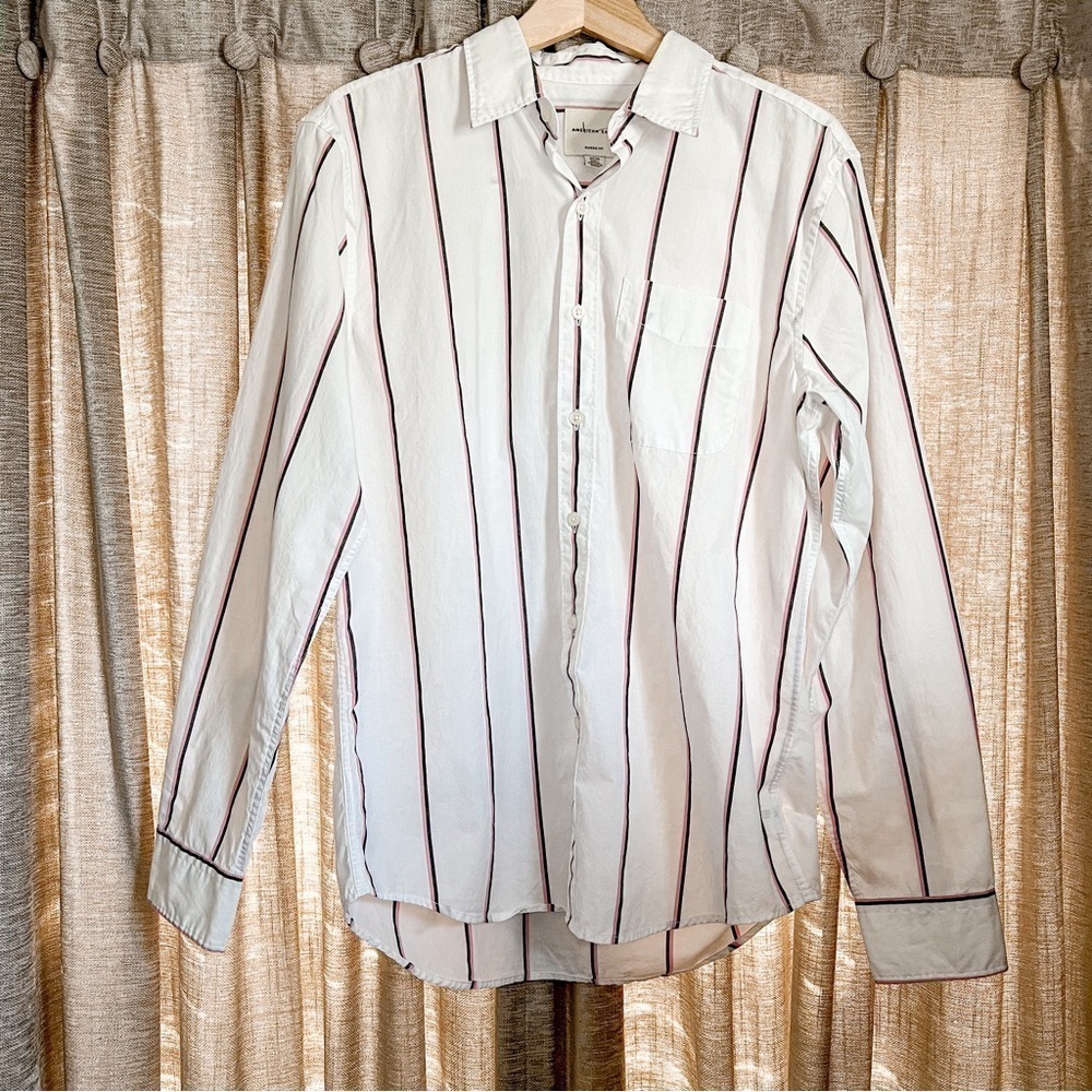 NWOT American Eagle Stripes Button Down Long Sleeve Shirt Size Small